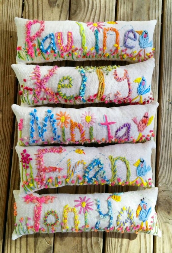 Personalized Gift Freehand Embroidered Bohemian Name Pillow
