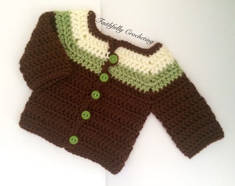 Newborn Sweater.. Sweater coat.. Ready to ship Chocolate and light green