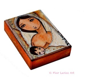 Maternity - Giclee print mounted on Wood (5 x 7 inches) Folk Art by FLOR LARIOS