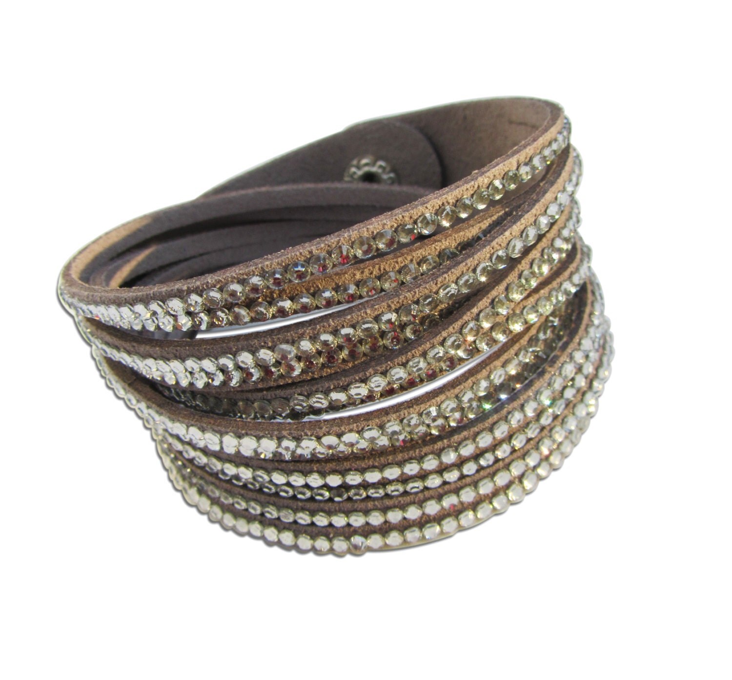 Swarovski like crystals P.U leather wrap bracelet by chenzdesigns