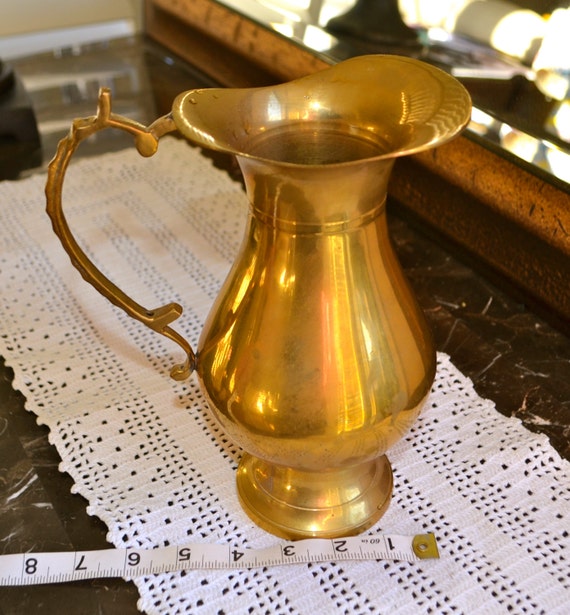 VINTAGE BRASS JUG Pitcher Vase Classic Handle and by StudioVintage