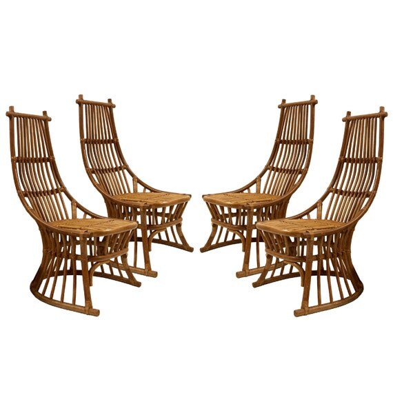 Items Similar To Vintage Rattan Set Of 4 Chairs Mid Century Modern ...