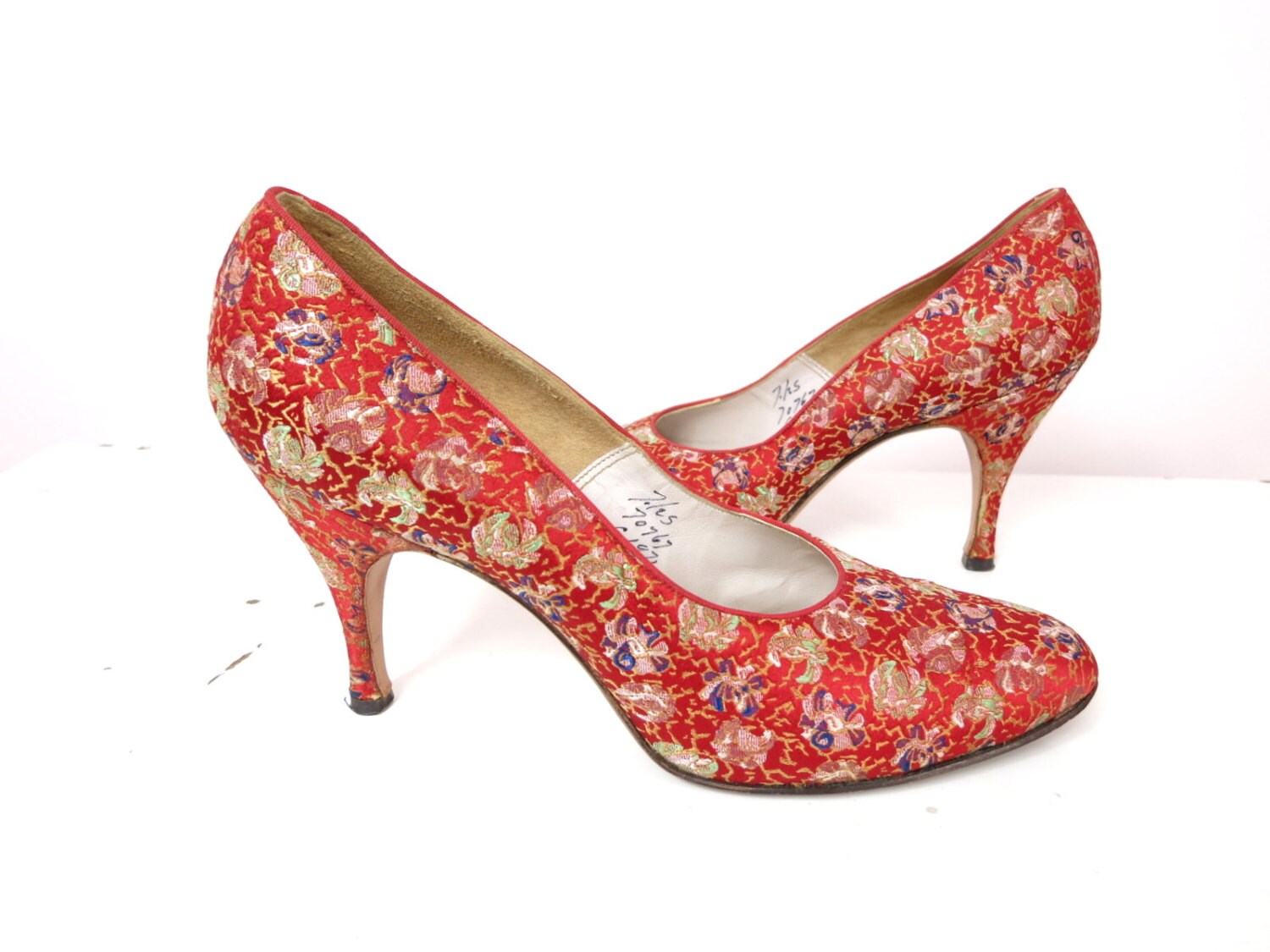 red vintage pumps