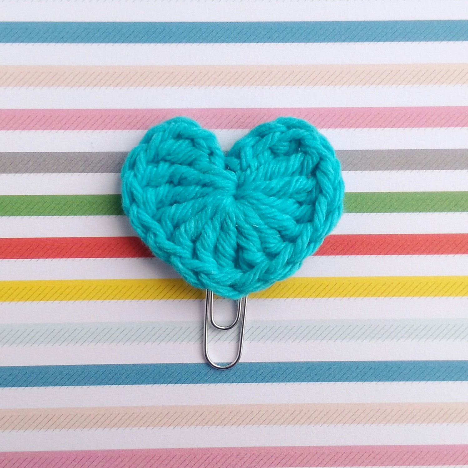 Turquoise Crochet Heart Paperclip by on Etsy