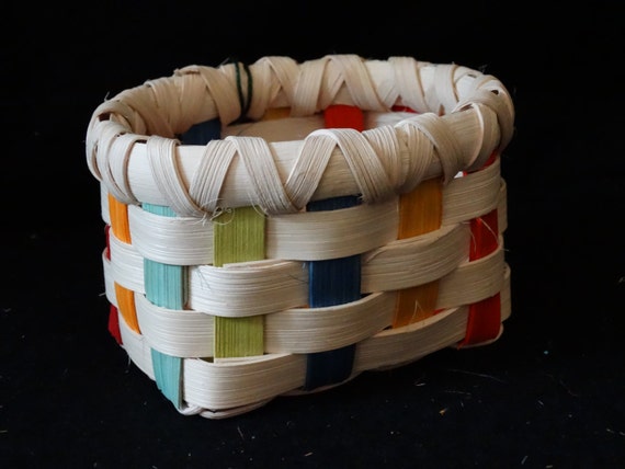 Download Small Hand Woven Basket in Multi Color and White or Natural.