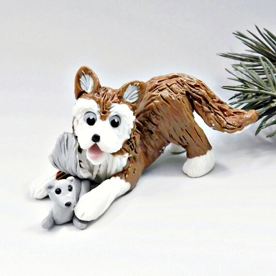 Siberian Husky Dog Red Christmas Ornament by TheMagicSleigh