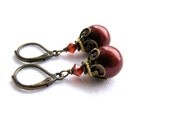 SALE, Bordeaux Pearl Earrings, Crystal Earrings, Swarovski Elements, Antiqued Bronze Earrings, Vintage Style Earrings, Bridal Earrings
