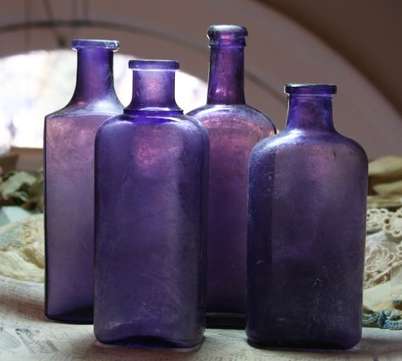 PURPLE BOTTLES Violet Shaded Antique Lot of by VintageSupplyCo