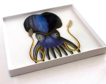 Blue Squid Decoupage Large Serving Tray