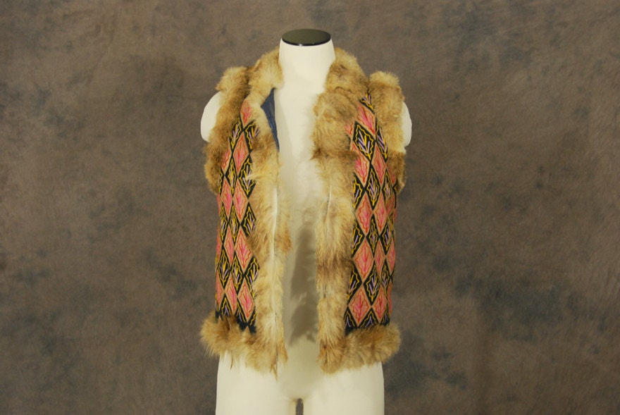 Vintage 60s 70s Embroidered Fur Vest 1970s Boho By Jessamity 5060