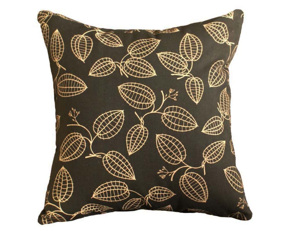 Black Tan Leaves Pillow Modern Sofa Pillow by PillowThrowDecor