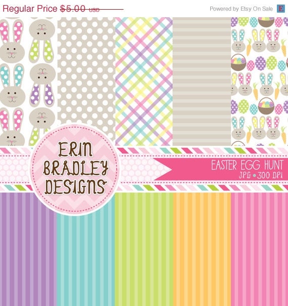 50% OFF Easter Digital Paper Pack Bunnies Eggs and Stripes Commercial Use & Instant Download Il_570xn