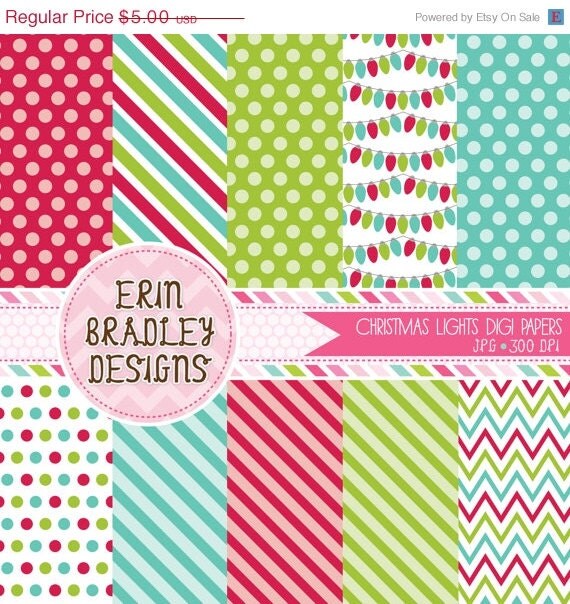 50% OFF Christmas Lights Digital Paper Pack Personal & Commercial Use Red Green Blue INSTANT DOWNLOAD Il_570xn