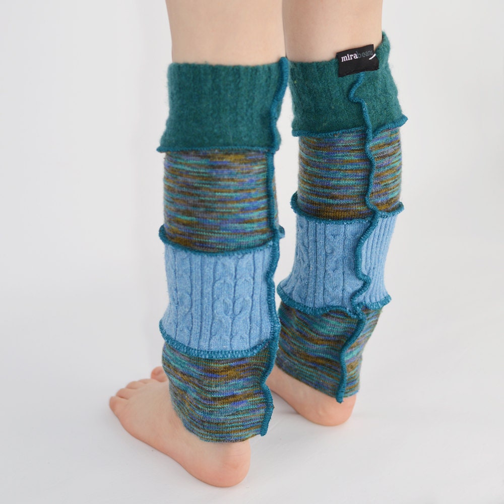 Leg Warmers for Kids in Teal Ice Blue and Flecked by mirabeans