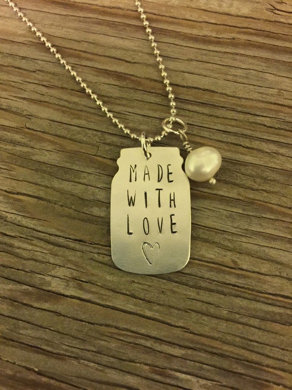 Hand stamped mason jar pendant necklace in silver fill by beadsoul