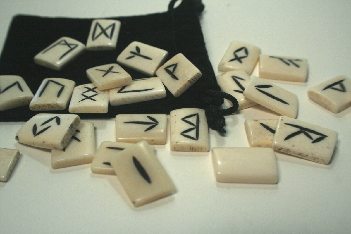 Sacred Viking Rune Set Handcrafted Water Buffalo Bone in the