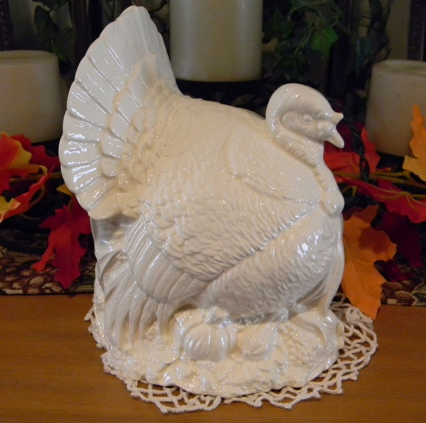 White Ceramic Turkey Centerpiece : Turkey centerpiece large table top handmade white glazed