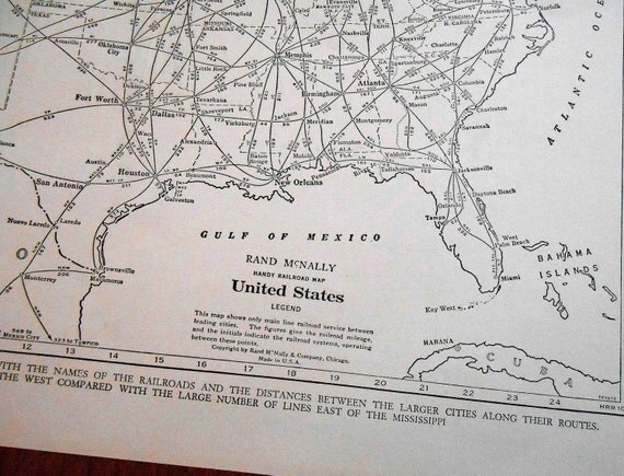 USA Railroad map 2 page Vintage 1938 Rail Lines Chart Train