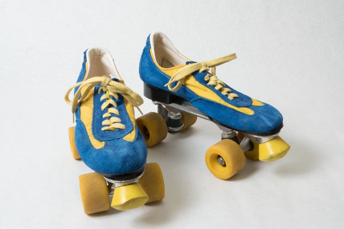 Blue and Yellow Leather Roller Skates