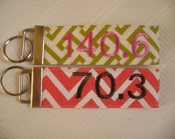 Ironman Half Ironman Triathlon Key Wristlet Custom Embroidered IM 140.6, 70.3 Tri ~MANY Color CHOICES~ Key Fob Holder Ring Chain, Keychain