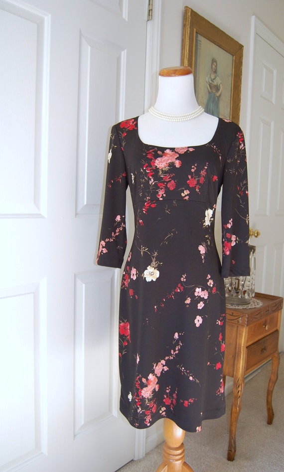 1990s Black Floral Dress Little Black Dress Party Dress