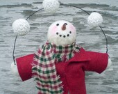 Primitive Snowman Doll Juggling George Shelf Sitter Winter Christmas Decoration
