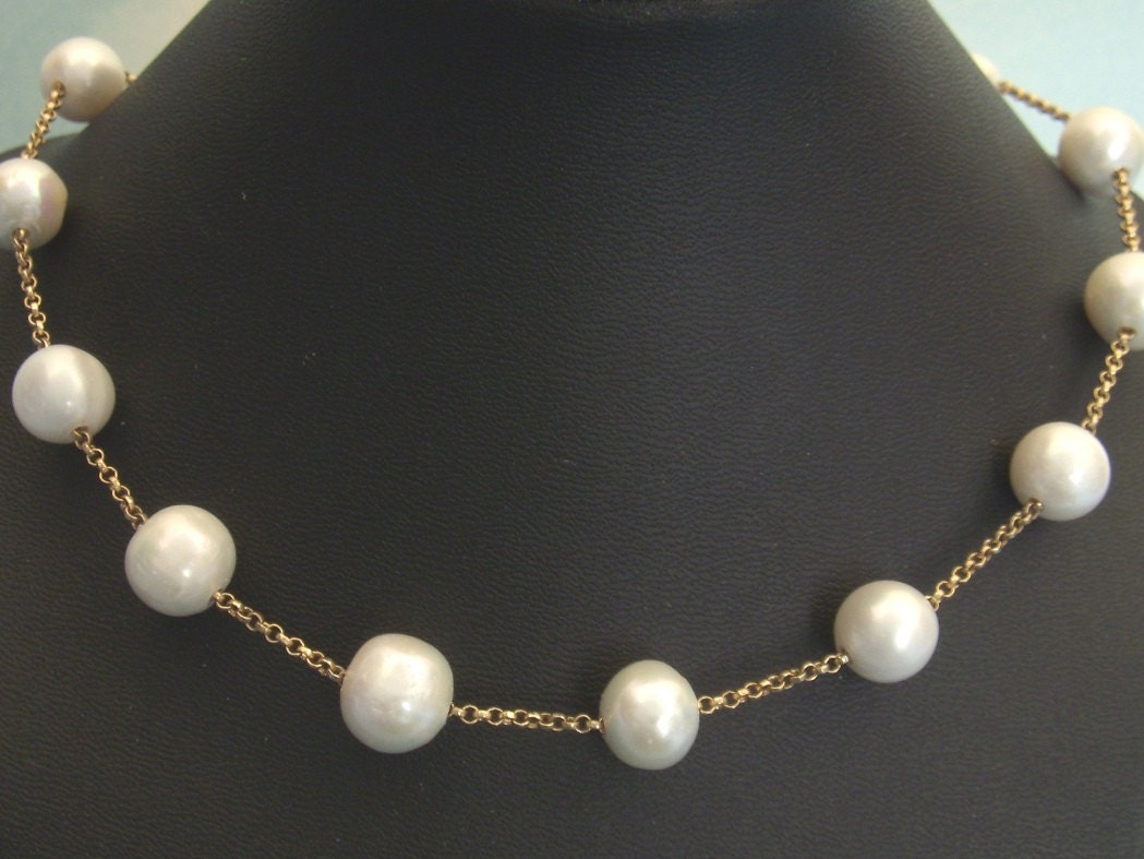 Tin Cup Pearl Necklacefreshwater scattered pearls Gold