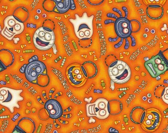 Orange Halloween Fabric - RJR - Ghost Spider Frankenstein Pumpkin - 1981 - A Haunting we will go!