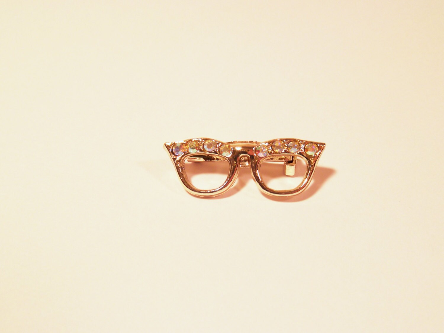 Rhinestone Glasses Pin Ab Crystal Brooch Cats Eye Glasses Retro Jewelry