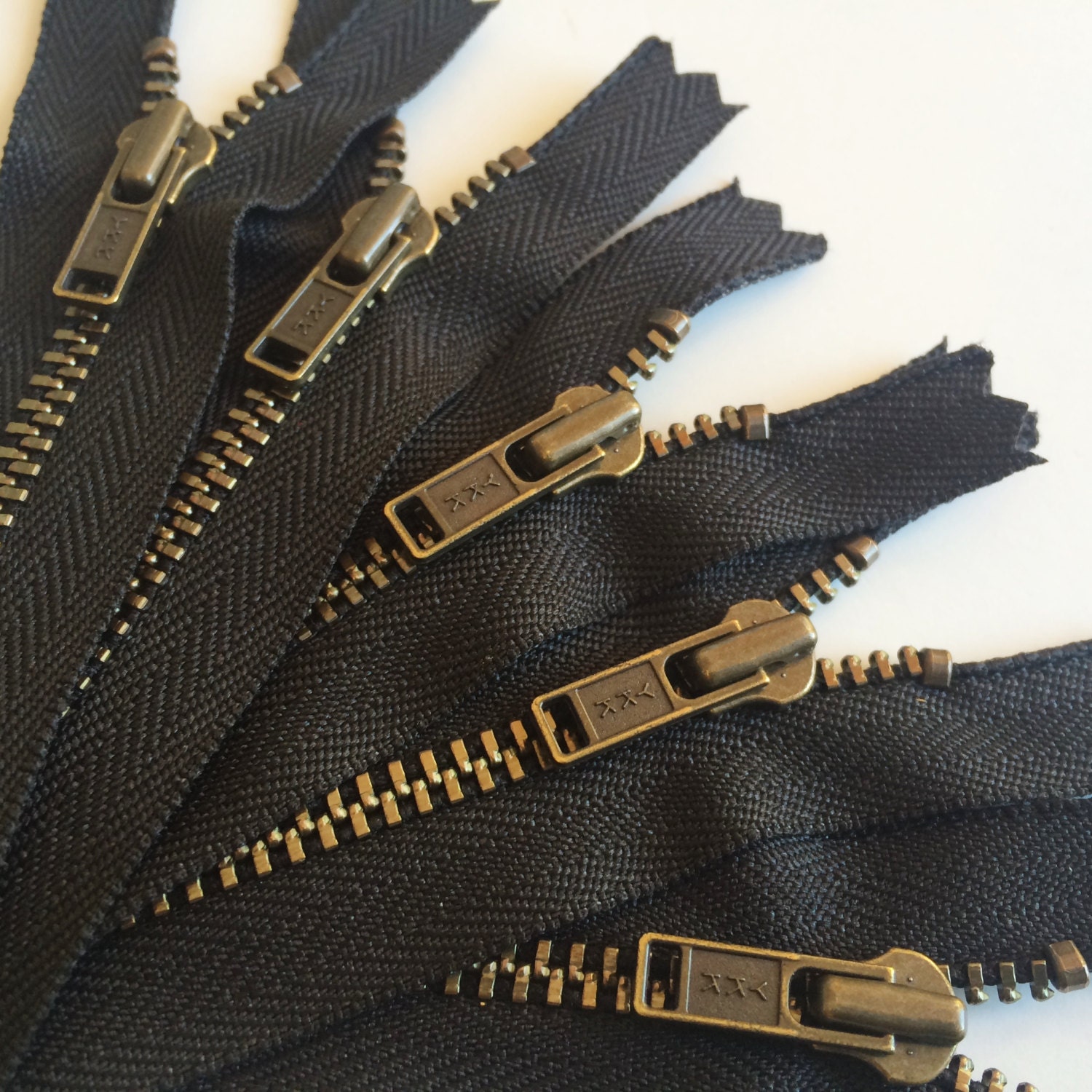 YKK Antique Brass Metal Zipper Black 580 (5) Pieces Available in 7