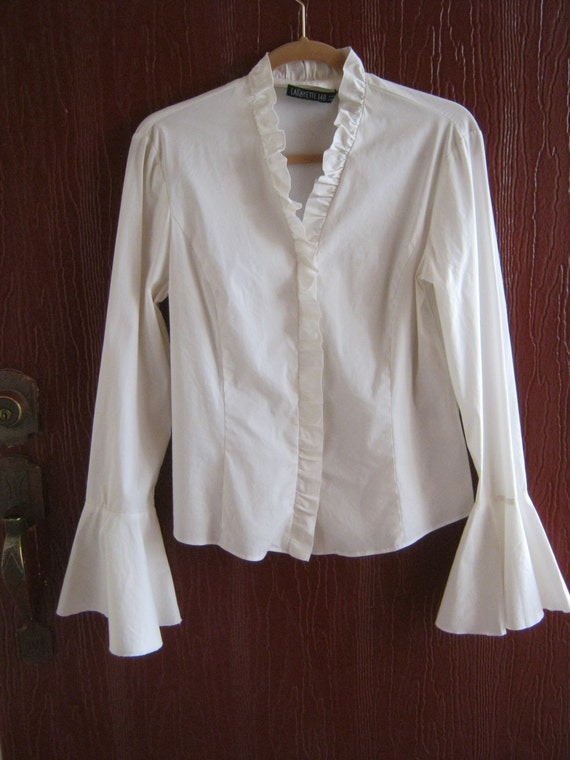 Vintage white blouse with ruffles flowers