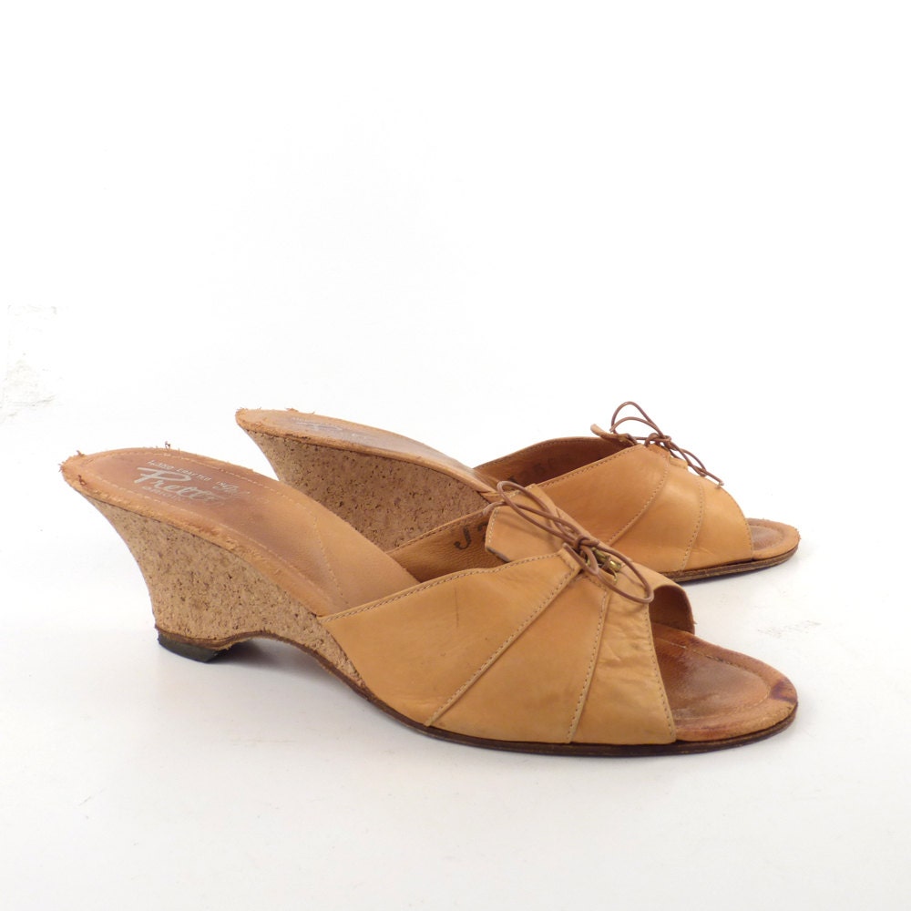 Wedge Platform Sandals Vintage 1970s Cork by purevintageclothing