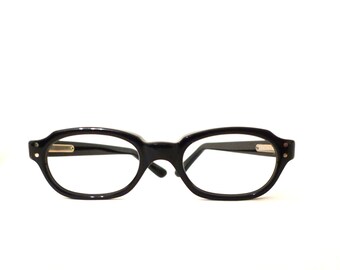 Vintage 60s Eyewear / NOS Smaller Black Horn Rimmed Eyeglasses Frames, Mad Men/ on sale