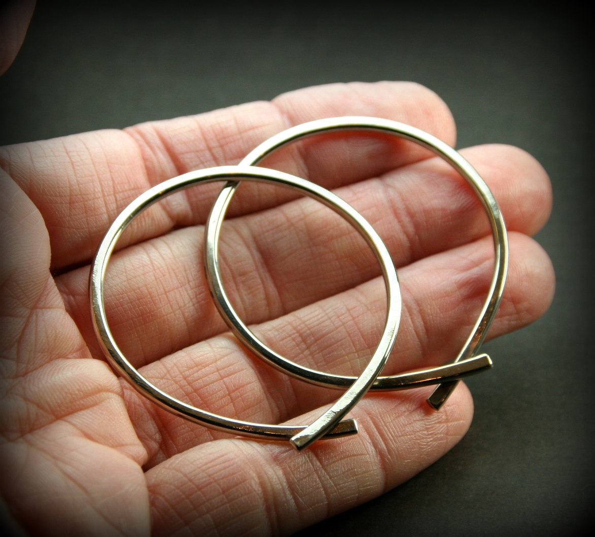 Large Gauge Hammered Silver Omega Hoops 12 by AllowingArtDesigns