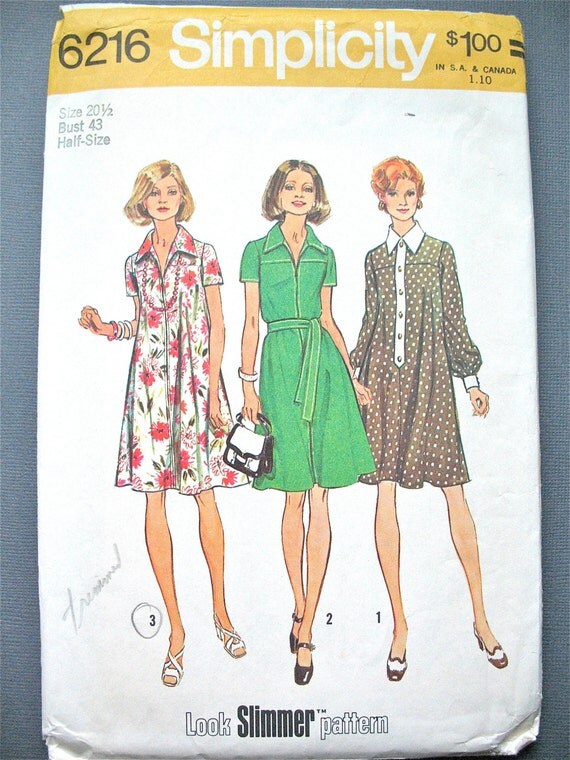 Uncut 70s Simplicity 6216 Tent Dress Sewing Pattern by Fancywork