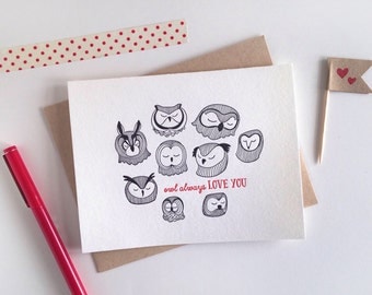 Letterpress Owl Card // Owl Always Love You Greeting Card