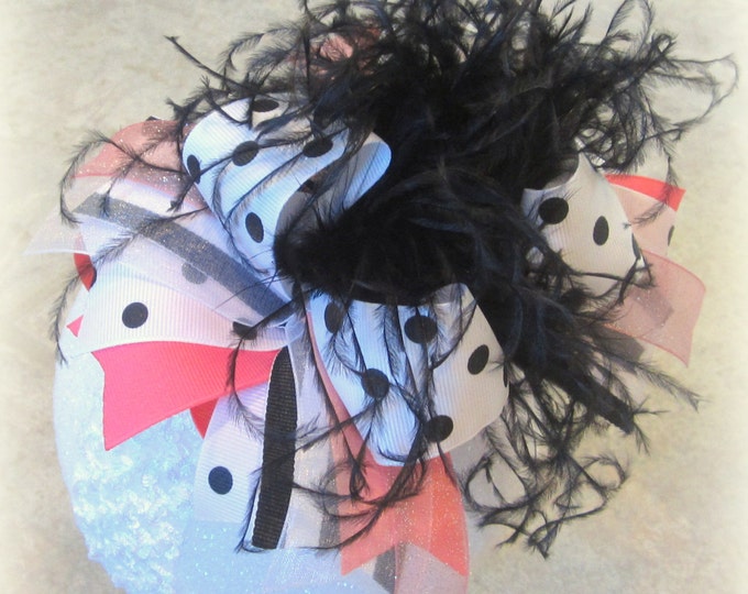 Black Dot Over the Top Hair Bow, Coral OTT Bow, White Big Feather Bow, Girls Boutique Bow, Pageant Bow, Party Hairbow, Large Bows, Ostrich