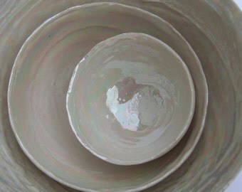 Set of Pearl Ceramic Bowls - SALE SECONDS - Gift for Parents - 30th Anniversary Gift - Pearl Wedding Gift - Pottery Anniversary