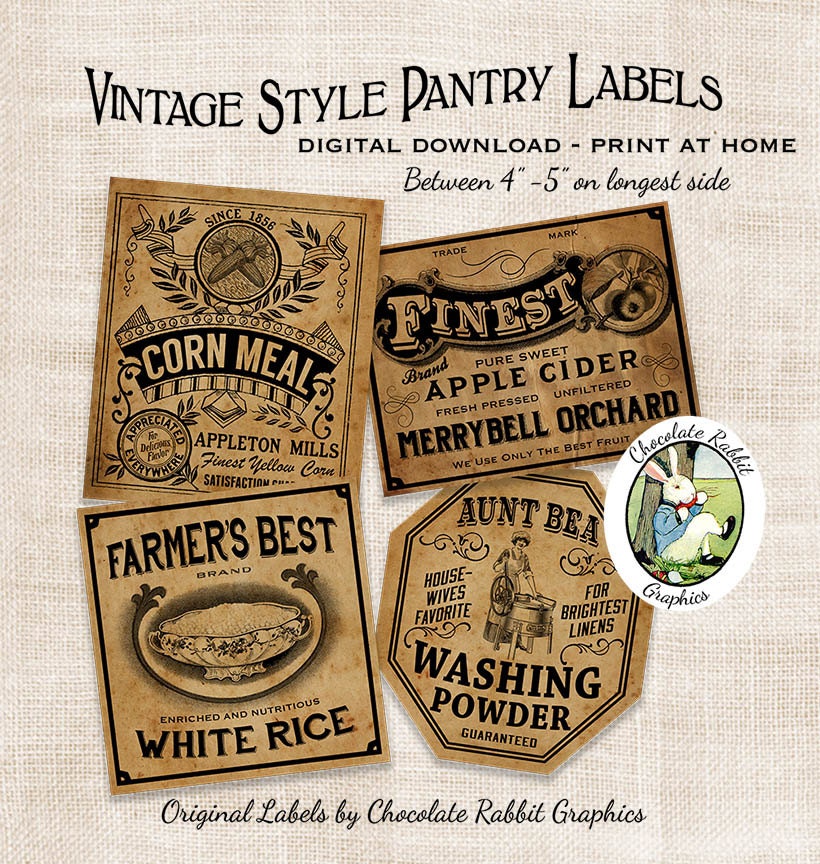Vintage Pantry Labels Country Primitive Prim Digital Download