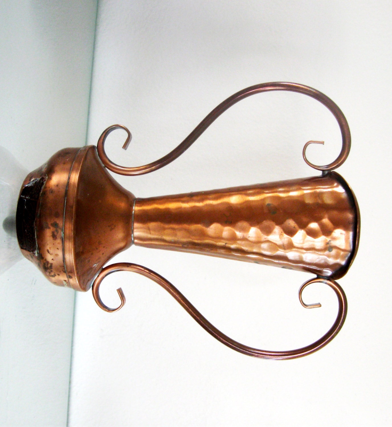 Vintage Copper Vase Gregorian Two Handles Hand Hammered