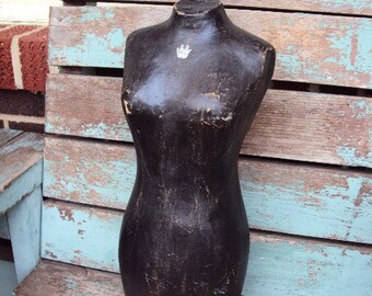 Vintage Style French Shabby Chic Mannequin Body Form Bust Distressed shabby Black Crown