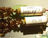Wine Cork ornament set of two gold and amber - Christmas ornament/gift tag
