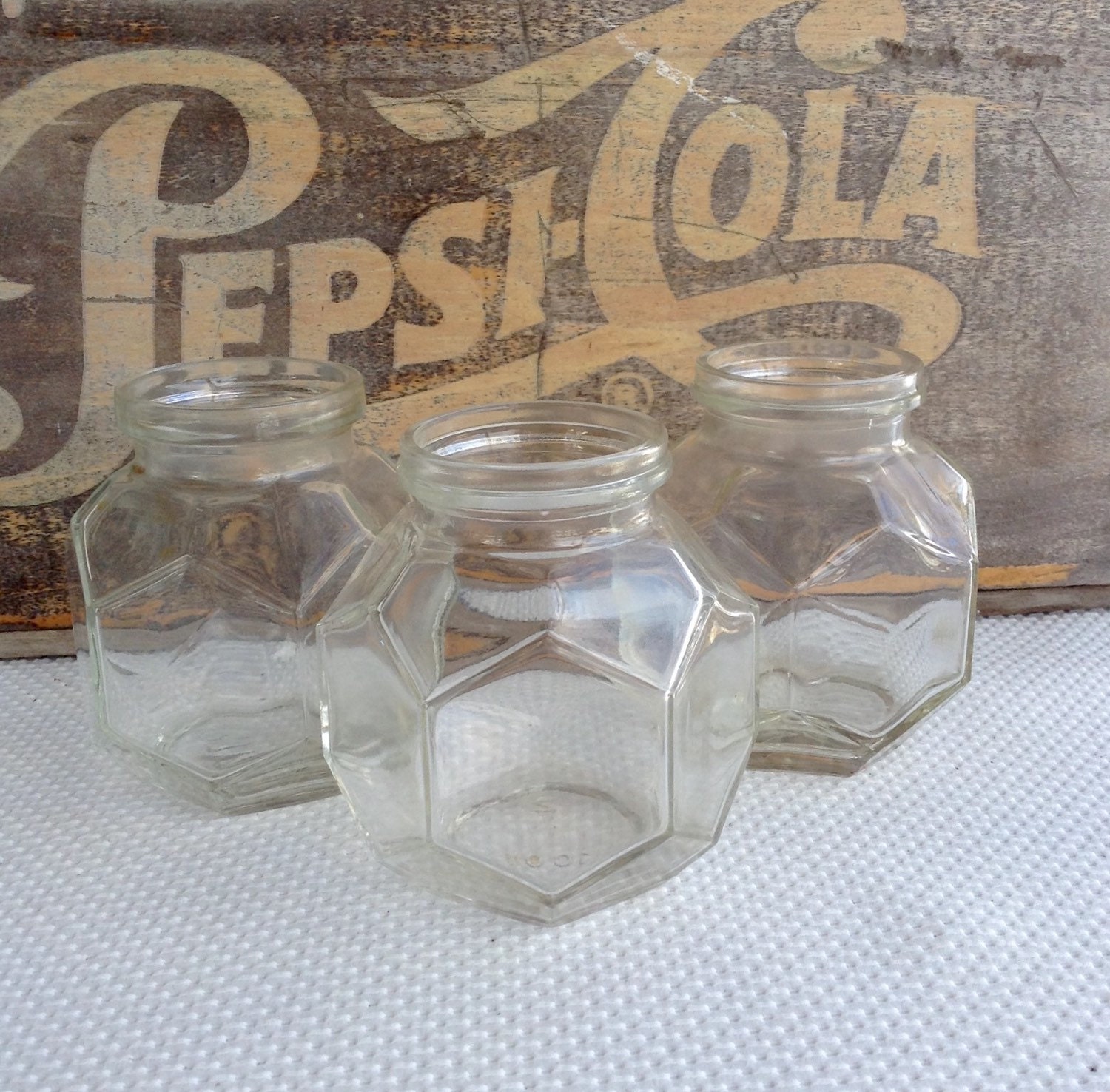 Vintage Ball Glass Jars Hexagon Unusual Shape set of