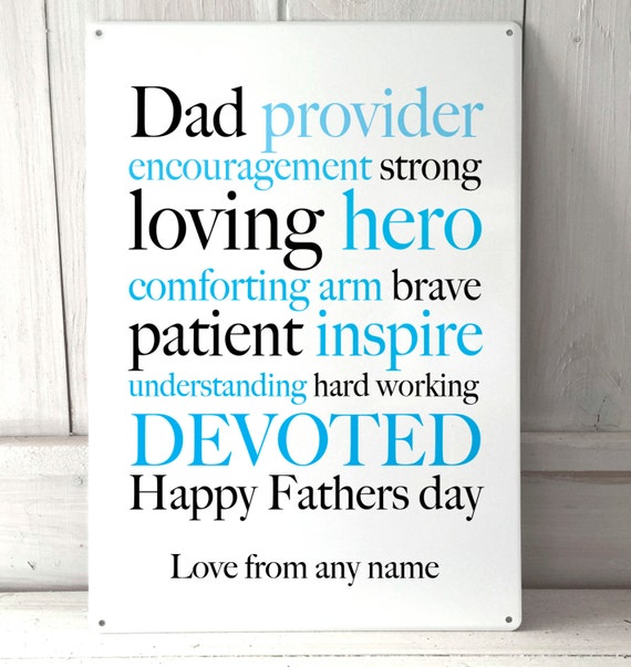 Dad inspirational word Fathers Day sign A4 metal plaque