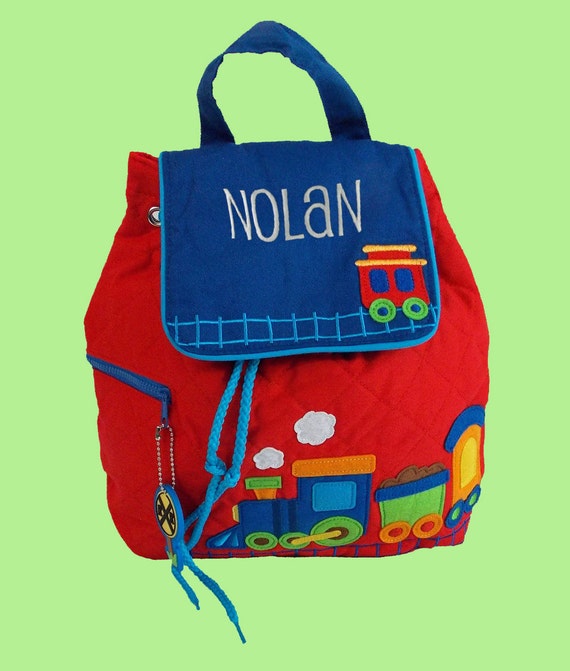 Personalized Stephen Joseph TRAIN Backpack In Blue and Red