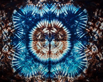 Bargain Bin 58"x42" Tie Dye Tapestry Made in USA blue brown earthy wallhanging by Emeraldsprings