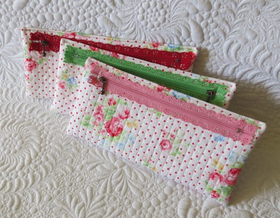 Quick and Easy to sew zippered pouch patterns- decorative lace zipper pouch patterns- makeup bag ...