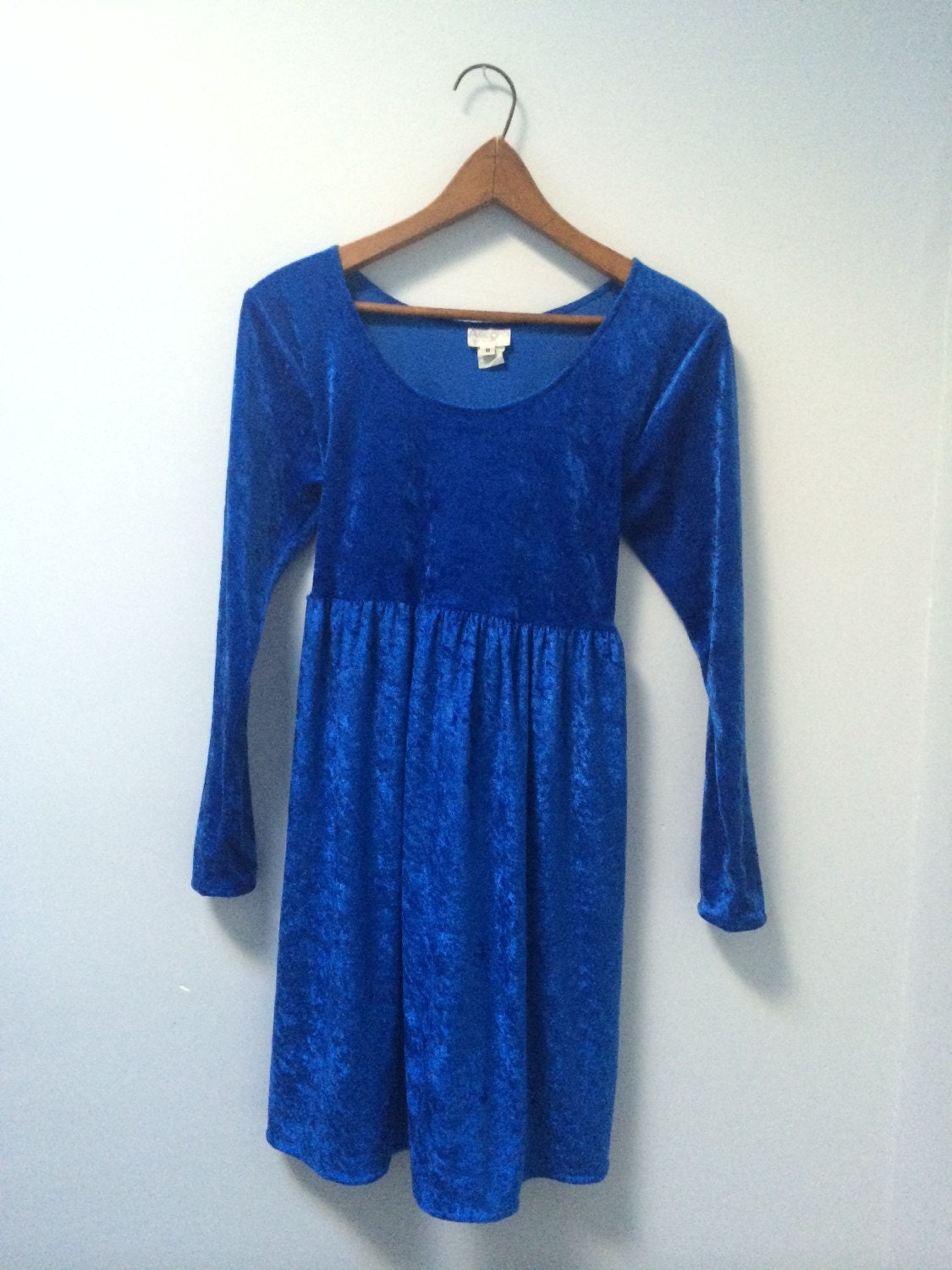 90s Crushed VELVET Baby Doll Dress Babydoll Dress Blue