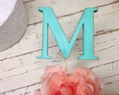 cake topper UPPERCASE M - aqua or you choose - shabby beach wedding decor