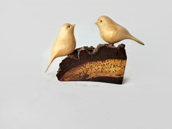 Lovebirds 5th  anniversary  gift  hand carved wood sparrows